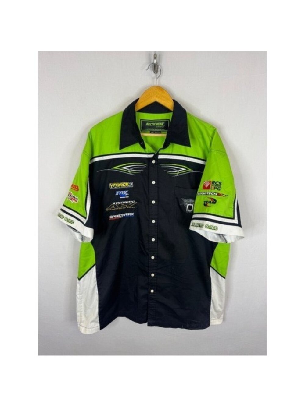 Arcticwear Arctic Cat Racing Shirt Mens XXL Green Black Embroidered Pit Crew Fox